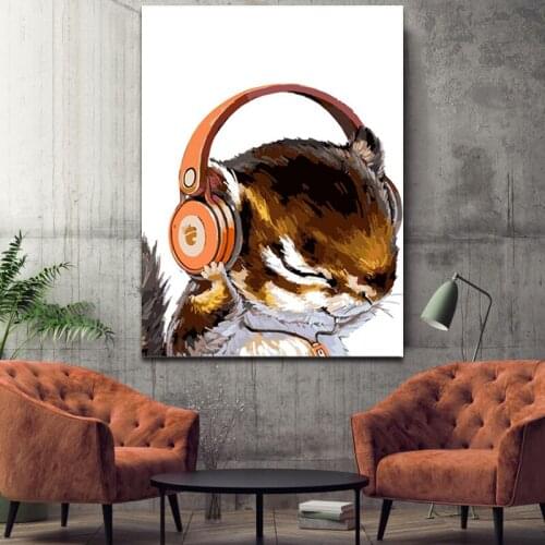 DIY colorings pictures by numbers with Squirrel listening to song picture drawing Relief painting by numbers framed Home