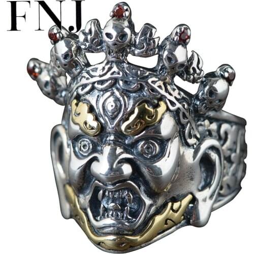 FNJ 925 Silver Rings Mahākāla Size 8.5-12 Punk S925 Solid Prue Silver Ring for Women Men Jewelry Women Vintage