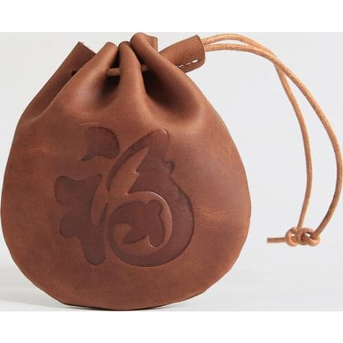 ERAL travelers top layer leather change pocket. Chinese 'lucky' Chinese characters logo, Portable handmade card bags