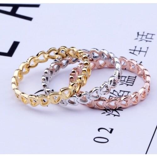 New 2019 Fashion 925 Sterling Silver Rose Gold Linked Love Ring Pan Rings For Women Wedding Engagement Rings DropShipping