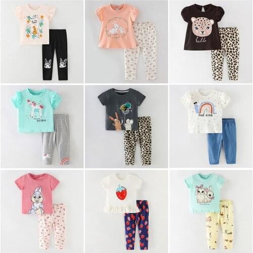 Kids Dress Tee Tops Leggings Pants Children Suit Brand Summer 100% Combed Cotton Bebe Girls Outfit Infant Baby Girl Clothes Sets