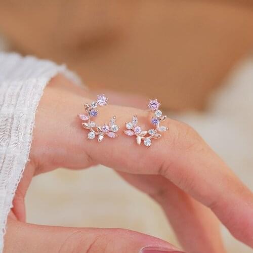 Korean girl earrings exquisite wedding jewelry flowers butterfly shiny sparkling cube
