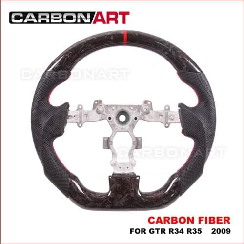 Forged Carbon Fiber Flat Bottom racing style Steering Wheel For GTR R34 R35 2009+ replacement carbon fiber steering wheel