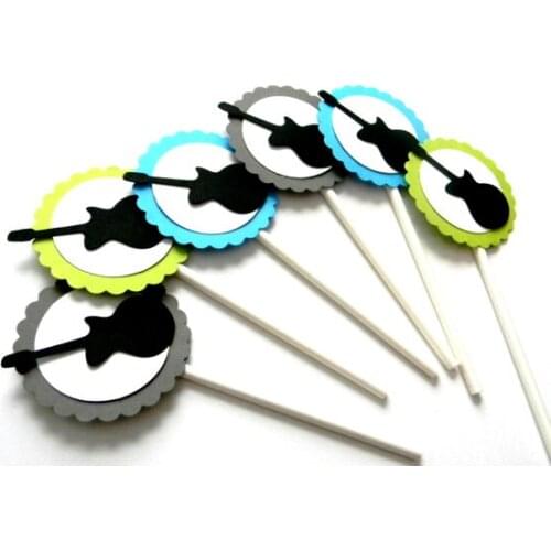 Circle Guitar Cupcake Toppers birthday music Wedding Bridal Shower Engagement Party food picks