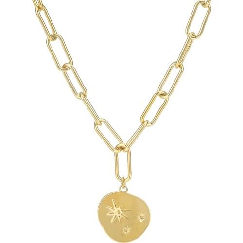 Statement Stars Choker Necklace Stainless Steel Irregular Disc Pendant Necklace Women Link Chain Collier Femme Fashion Jewelry