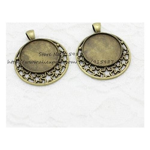 Sweet Bell (12 pieces) Antique Bronze Alloy star 36*45mm(Fit 25mm dia) Round Cabochon Pendant Settings Jewelry Findings 6B970
