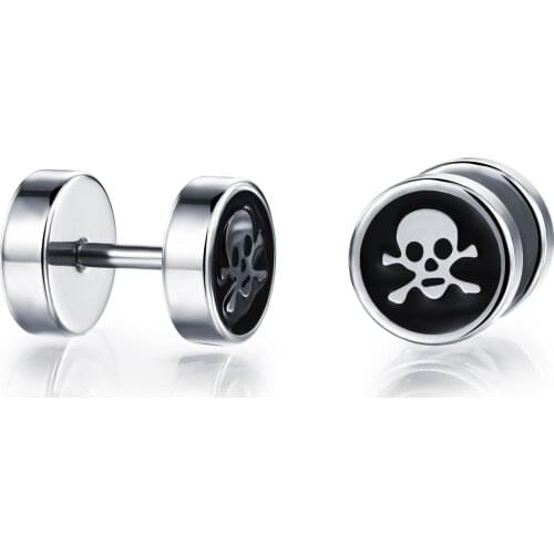 316L Steel Skeleton Round Men Women Stud Earrings High Polished Stainless Steel Jewelry Personality Unisex
