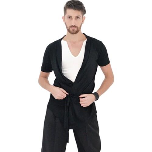 Summer Ballroom Dance Tops Men Black Latin Practice Wear Stage Costume Short Sleeve Salsa Dancer Outfit Modern Dance Wear JL3029