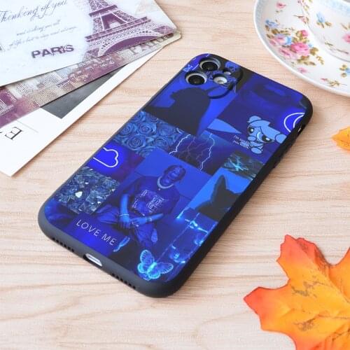 For iPhone Dark Blue Aesthetic Collage Print Soft Matt Apple iPhone Case
