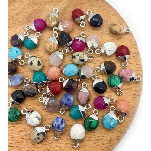 5pcs/pack Ellipse Section Oval Shape Charms Silver Color Natural Semi-precious Stone DIY for Making Necklace 24 Colors 8x14mm