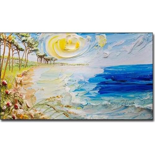 Seaside Knife Art Unframed Hand painted High Quality Colorful Abstract Oil Painting Colors Abstract Oil Painting for Living Room