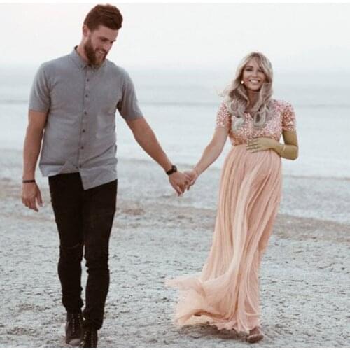 Women Pregnants Maternity Photography Props Short Sleeve Sequined Solid Dress photography props Maternity Lace Maternity Dress