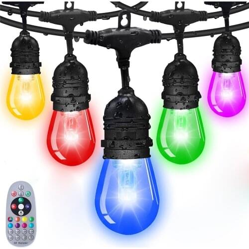 Connectable 5M 10M RGB Outdoor String Lights Multi-Color Dimmable Waterproof Commercial String Lights with S14 Edison Bulbs