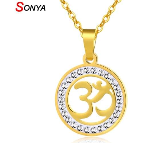 SONYA Fashion Round Hindu Buddhist AUM OM Stainless Steel Pendant Necklace Hinduism Yoga India Outdoor Sport Women Bijoux