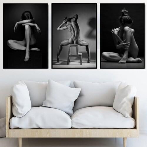 Modern Body Art Sexy Female Oil Painting Nude and Black Background Printed Oil Painting Posters Wall Pictures for Living Room