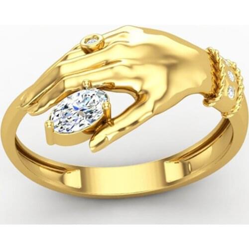 2021new Trend Creative Gold Plated Color Hand Shaped Inlaid Crystal Rhinestone Zircon Female Ring for Women Party Jewelry