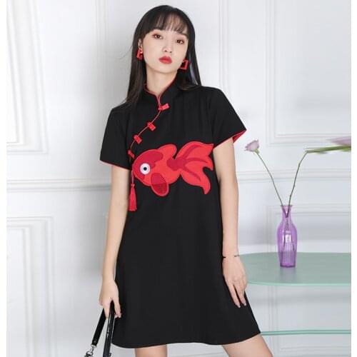 Loose Cheongsam Summer New Chinese Style Modified Dress National Tide Young Girl Daily Skirt