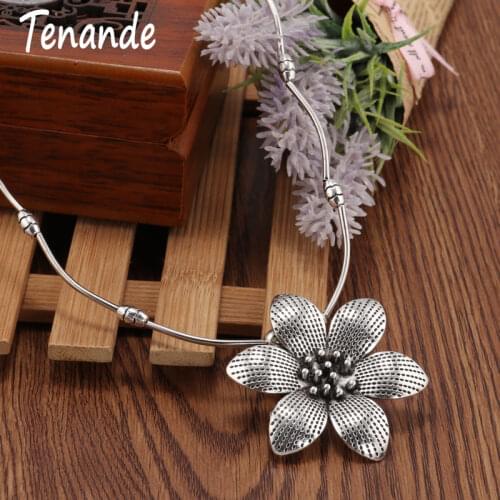 Tenande Vintage Bohemian Tibet Silver Color Big Statement Flower Necklaces & Pendants for Women Jewelry Accessories Bijuterias