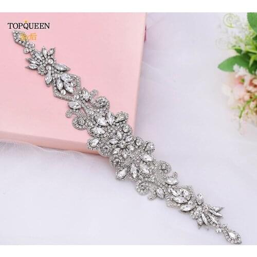 TOPQUEEN (1PC) Mix Style Rhinestone Crystal Applique Womens Jewel Belt Wedding Applique Sew on Iron on for Wedding Dress