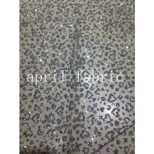 Stock 10 yards HLL088 silver heart shape hand print glitter african india mesh fabric for wedding/evening dress