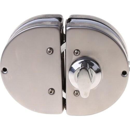 Glass Door Lock Brushed Finish Stainless Steel Double Bolts Swing Push Sliding Control No Drill Anti-Theft Security Lock on