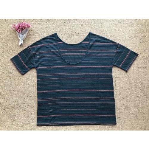 Round Neck T-Shirt Women T-Shirt 2021 Spring and Summer Blackish Green Striped