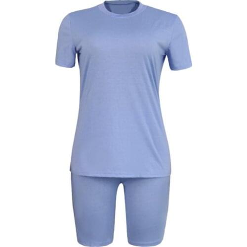 Women Solid Color Short Sleeve T-shirt Elastic Shorts Cotton Sports Tracksuit