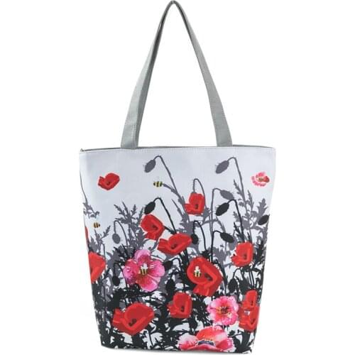 Creative Ink Painting Flower Shopping Bag Flower Print One Shoulder Bag Girl