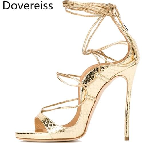 Dovereiss Fashion Womens Shoes Summer New Consice Ankle Strap Silver Gold Elegant Narrow Band Party Shoes Sandals 45 46 47