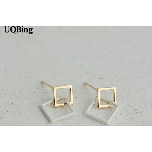 2016 New Fashion 925 Sterling Silver Geometric Square Stud Earrings For Women Jewelry Free Shipping Brincos