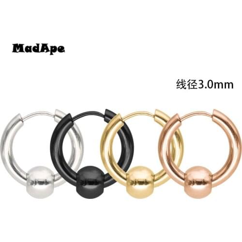 MadApe 2019 New Style Hoop Earrings For Women Trendy Stainless Steel Punk Ball Earrings For Men Jewelry