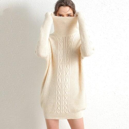 Womens Cashmere Sweater Female Warm Long Section High Collar Sweater High Quality Autumn European Style High Collar Turtleneck