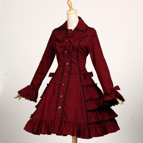 Women Spring autumn office dress vintage lolita costume flare sleeve Female cotton Ruffled Casual dress long Windbreaker dress