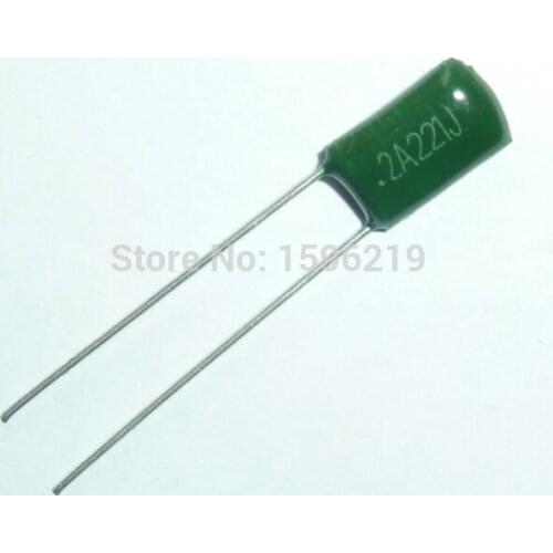 10pcs Mylar Film Capacitor 100V 2A221J 220pF 0.22nF 2A221 5% Polyester Film capacitor