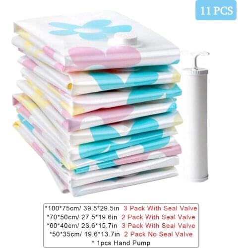 11PCS Vacuum Bag Storage Bag Home Organizer Foldable Clothes Organizer Seal Compressed Travel Saving Bag Package With Hand Pump