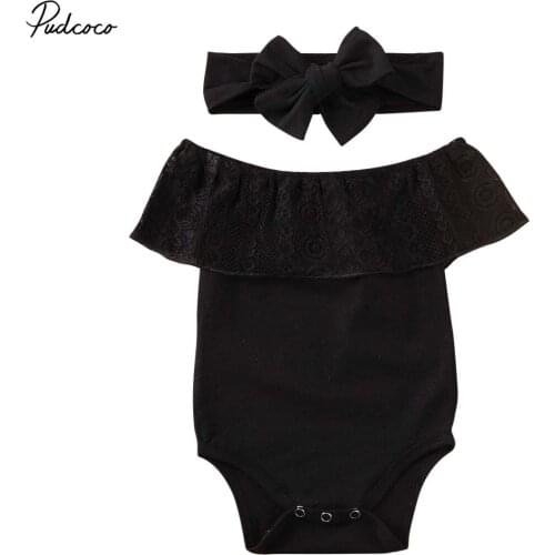 2020 Baby Summer Clothing Newborn Kids Baby Girl Lace Clothes Off Shoulder Romper+Headband Outfit