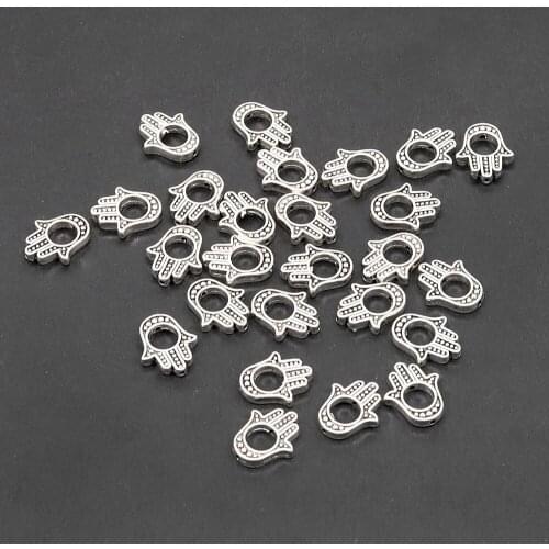 30 pieces of Fatima Palm Charms 15*12MM Ancient Silver Hamsa Palm Hollow Beaded DIY Accessories Demon Eye Accessories