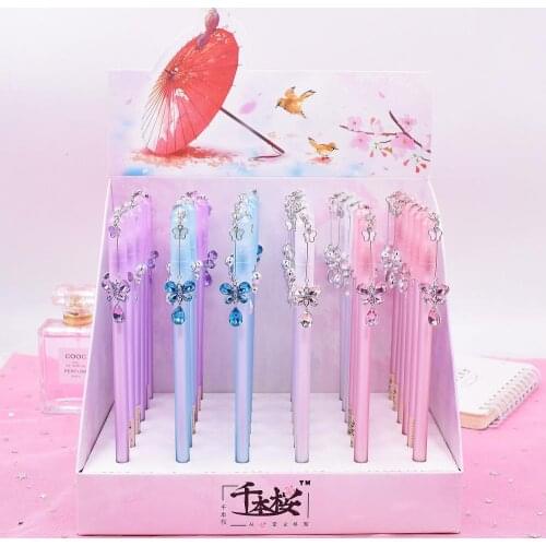 36 pcs/lot Crystal Butterfly Pendant Gel Pen Cute 0.5 mm black ink Signature Pen School writing Supplies Promotional Gift