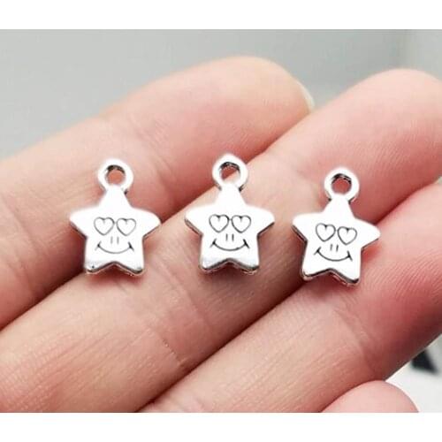 40pcs/lot--14x11mm, Antique silver plated double side smile star face charms,DIY supplies,Jewelry accessories