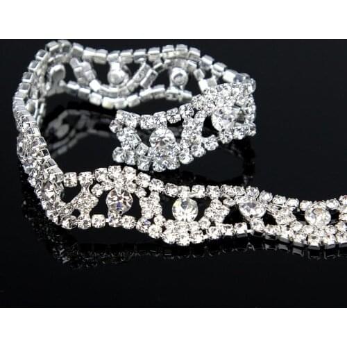 5Yards Glass Rhinestone Trimming Sewing Sewing On Appliques Trims Clear Crystals Trim