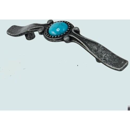 76mm natural gemstones handles antique iron kichen cabinet pull blue gemstons drawer dresser cupboard furniture handle pull 3"