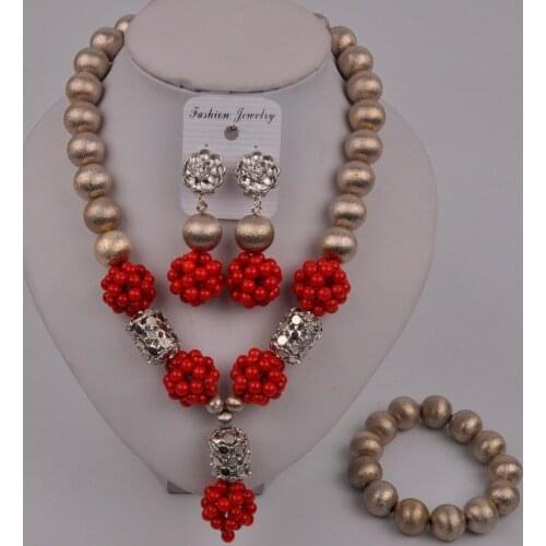 African Bead Red Jewelry Coral Bead Necklace India Fashion Nigeria Wedding Jewelry Sets