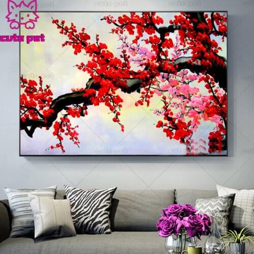 Plum blossom Diamond Painting Full Square round Drill Cross Stitch Mosaic Diamond Embroidery Rhinestone flower tree Home Decor
