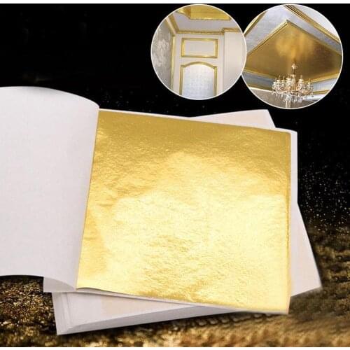 Aomily 9x9cm 10 Sheets Practical K Pure Shiny Gold Leaf for Gilding Funiture Lines Wall Crafts Handicrafts Gilding Decoration