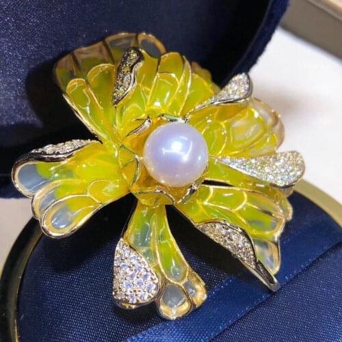 D925 Pearl Brooch Fine Jewelry Gold Filled 11-12mm Nature Fresh Water White Pearl Brooch For Women Fine Presents