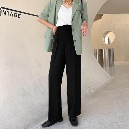 Summer Korean Wide-Leg Pants Women High Waist Drape White Suit Pants Casual Womans Loose Straight Trousers