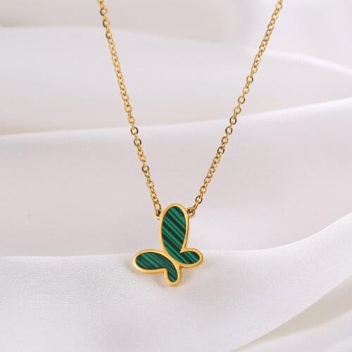 316L Stainless Steel Green Butterfly Pendant Charms Chain Choker Necklace For Women Fashion Fine Jewelry Party Gifts SAN538