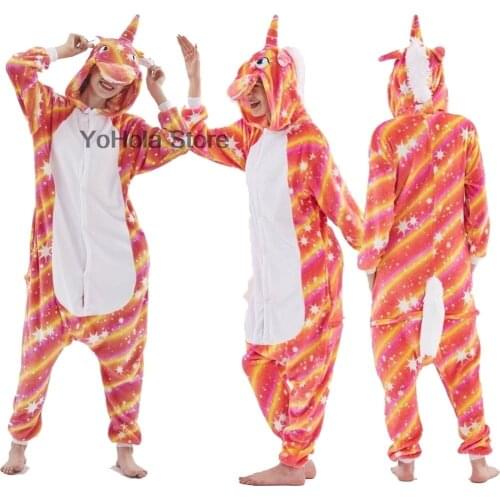 Orange Unicorn Pajamas for Children Winter Kigurumi Animal Party Pyjamas Kids Onesie Boy Girl Sleepwear Unicornio Adult Jumpsuit