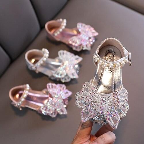 2021 Summer Kids Girls Sandals Rhinestone Fashion Princess Sandals Soft Bottom Flat Sandal Children Dance Shoes SHF003