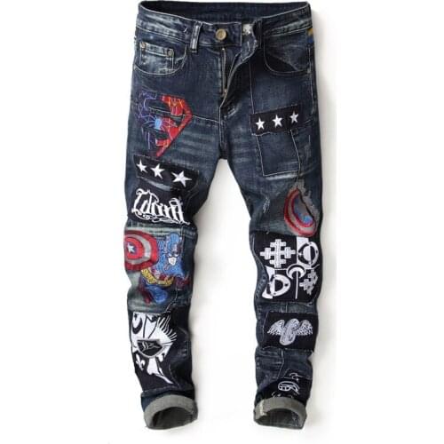 New Fashion Design Jeans Hip Hop Ripped Skinny Denim Biker Jeans Men Dropshipping